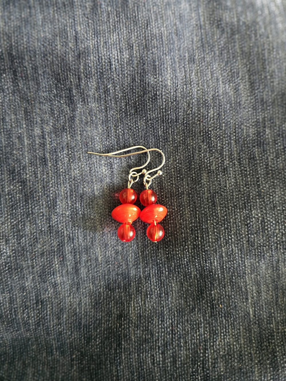 Vibrant Red Glass Bead Drop Earrings - Unbranded